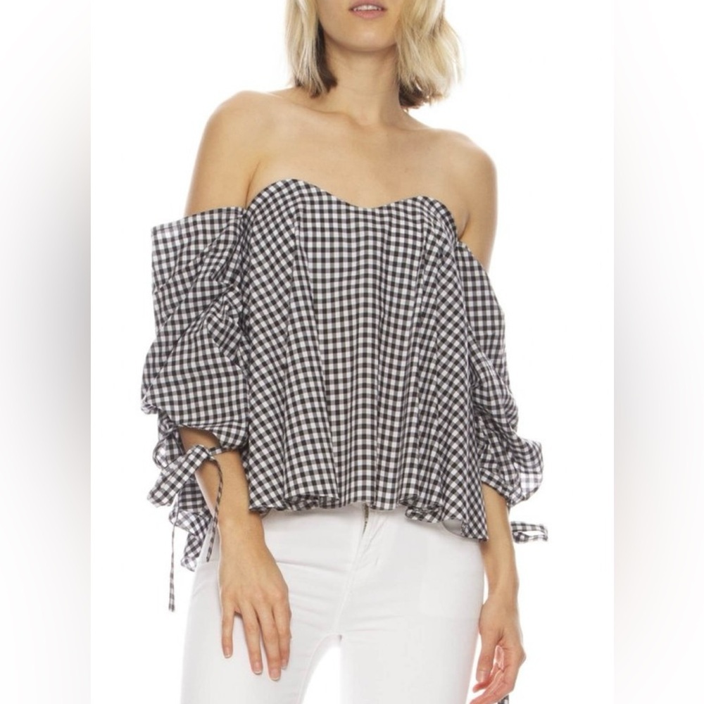 Caroline Costas Gingham Off-Shoulder Women's Top Sz M